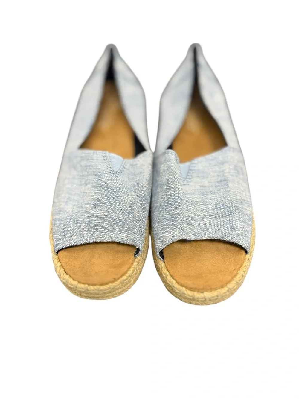 TOMS Open Toe Platform Alpargata Espadrilles Chambray Blue Women’s 8.5
